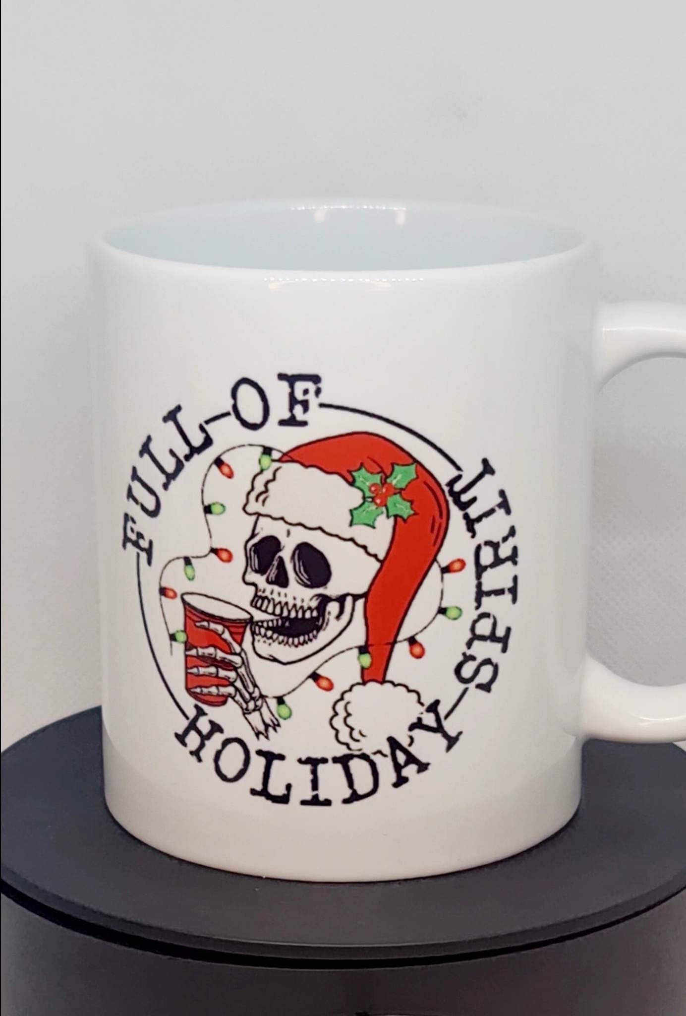 Full of Christmas holiday spirit, skull, Christmas mug