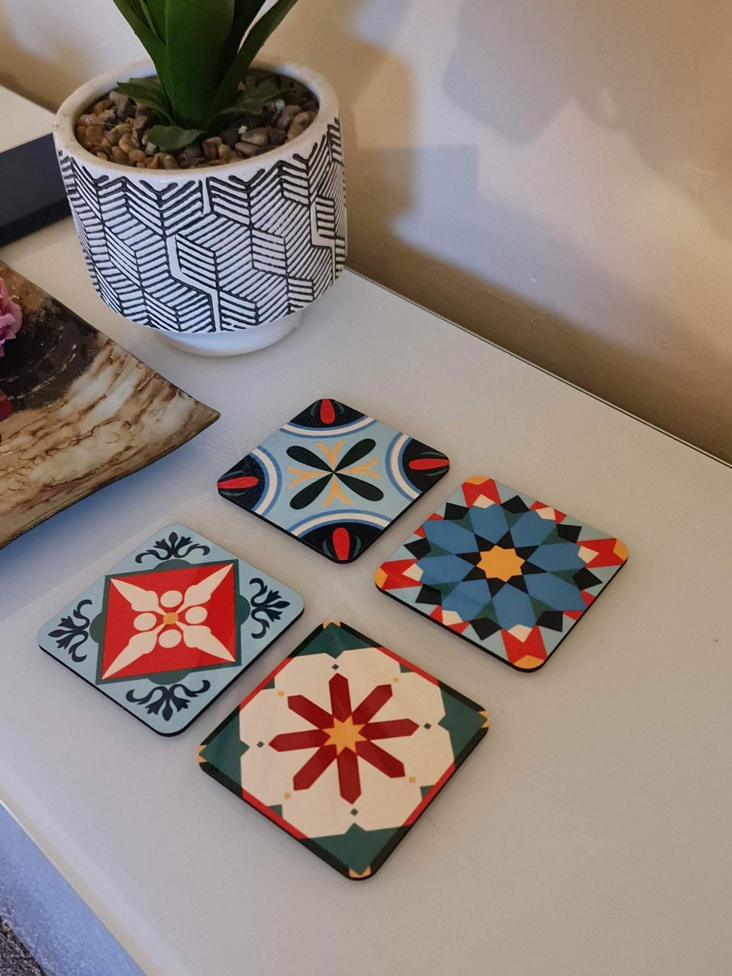 Set of 4 Moroccan style colourful drinks coaster