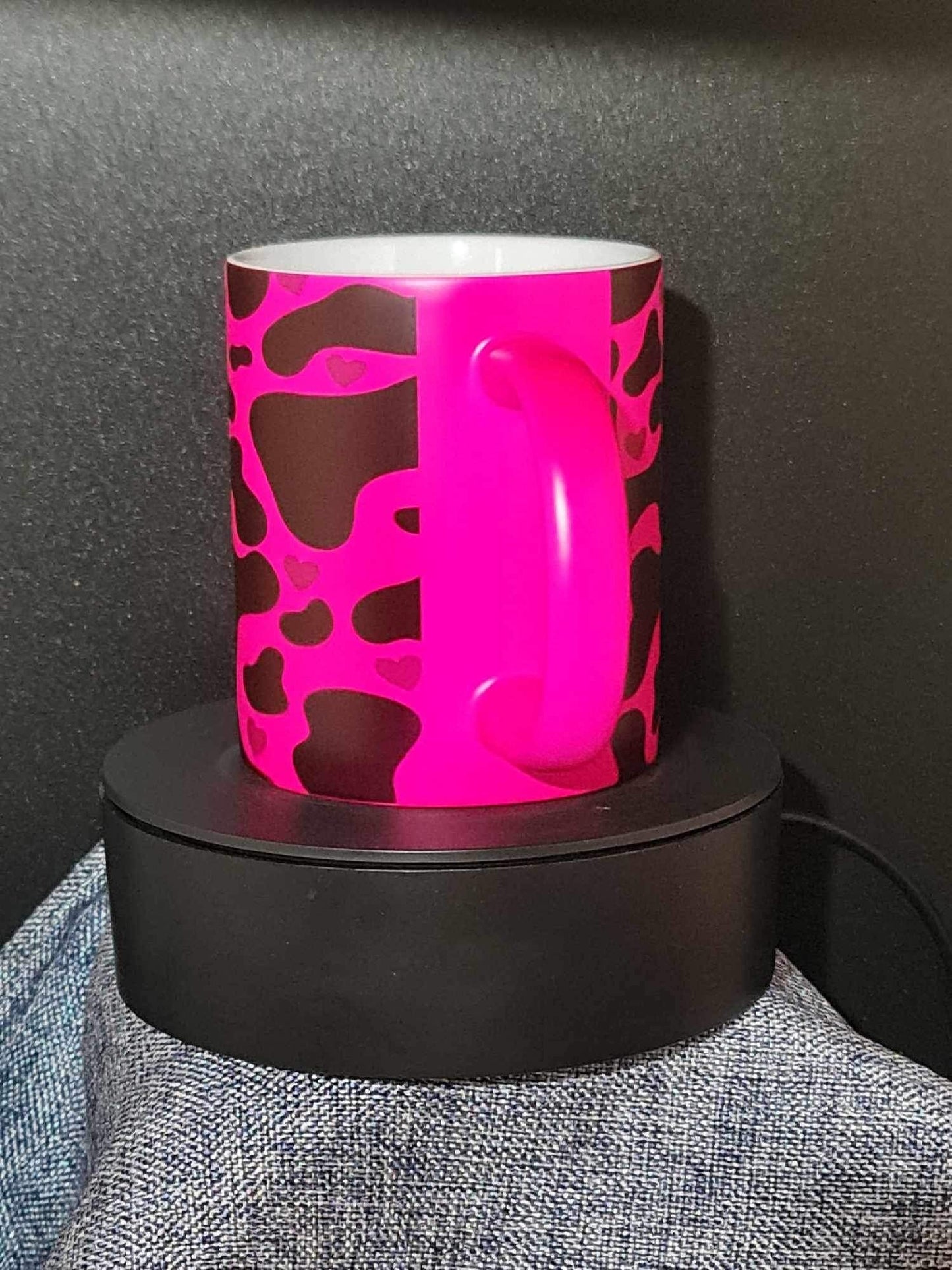 11oz moody cow print bright pink mug