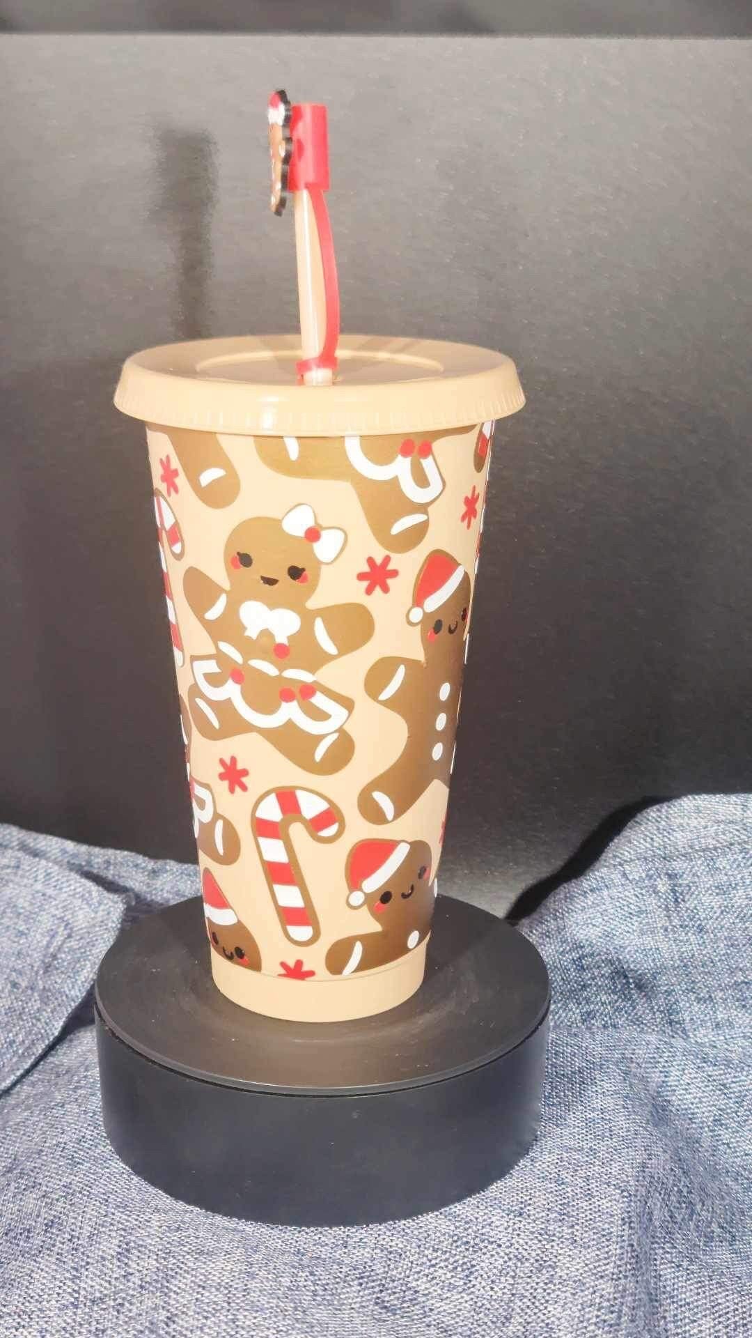 24oz vinyl gingerbread Christmas print cold cup