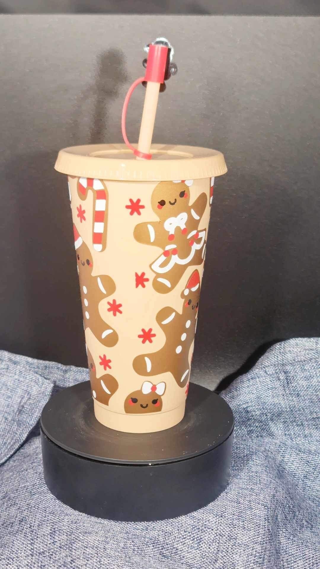 24oz vinyl gingerbread Christmas print cold cup