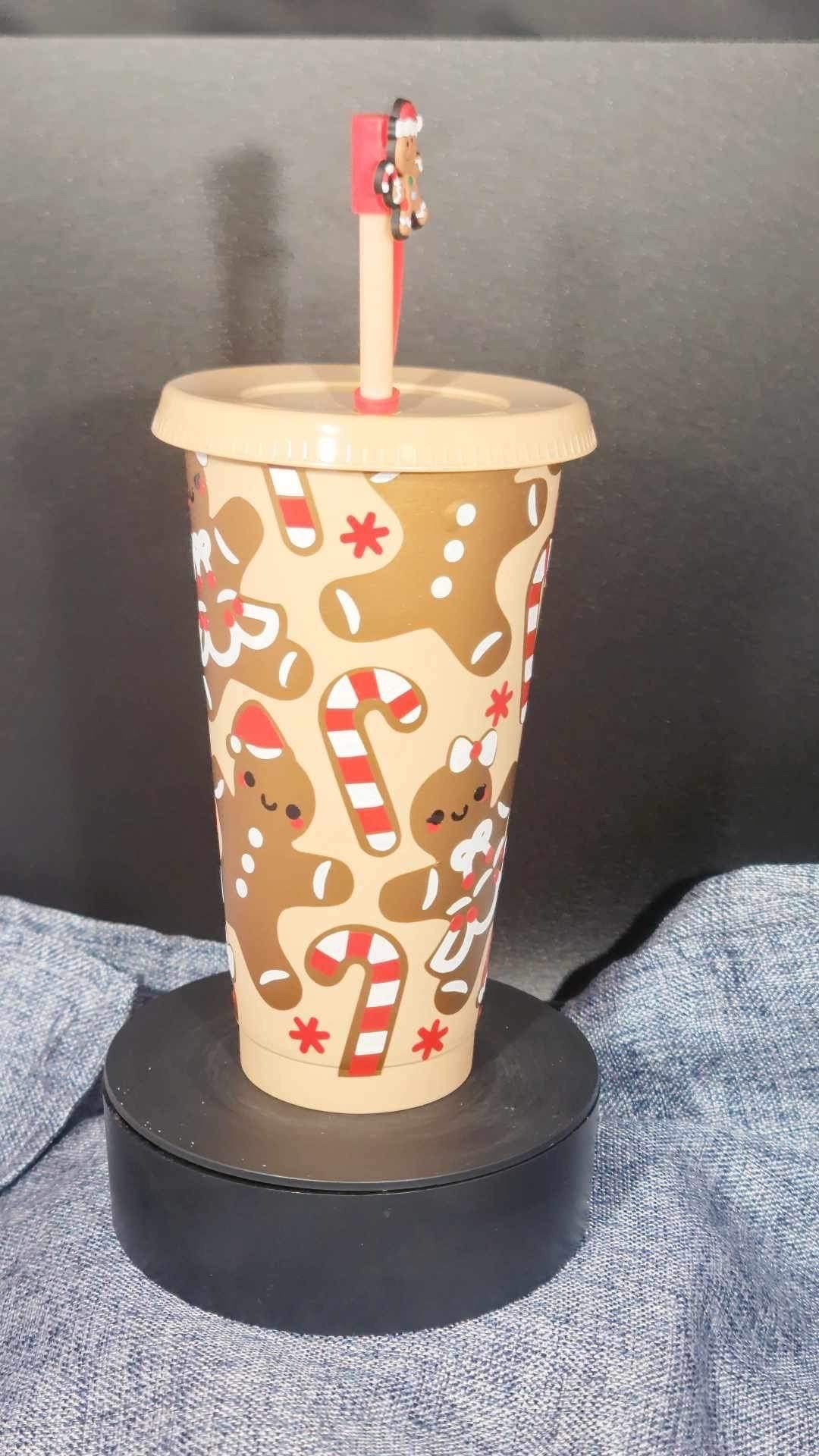 24oz vinyl gingerbread Christmas print cold cup