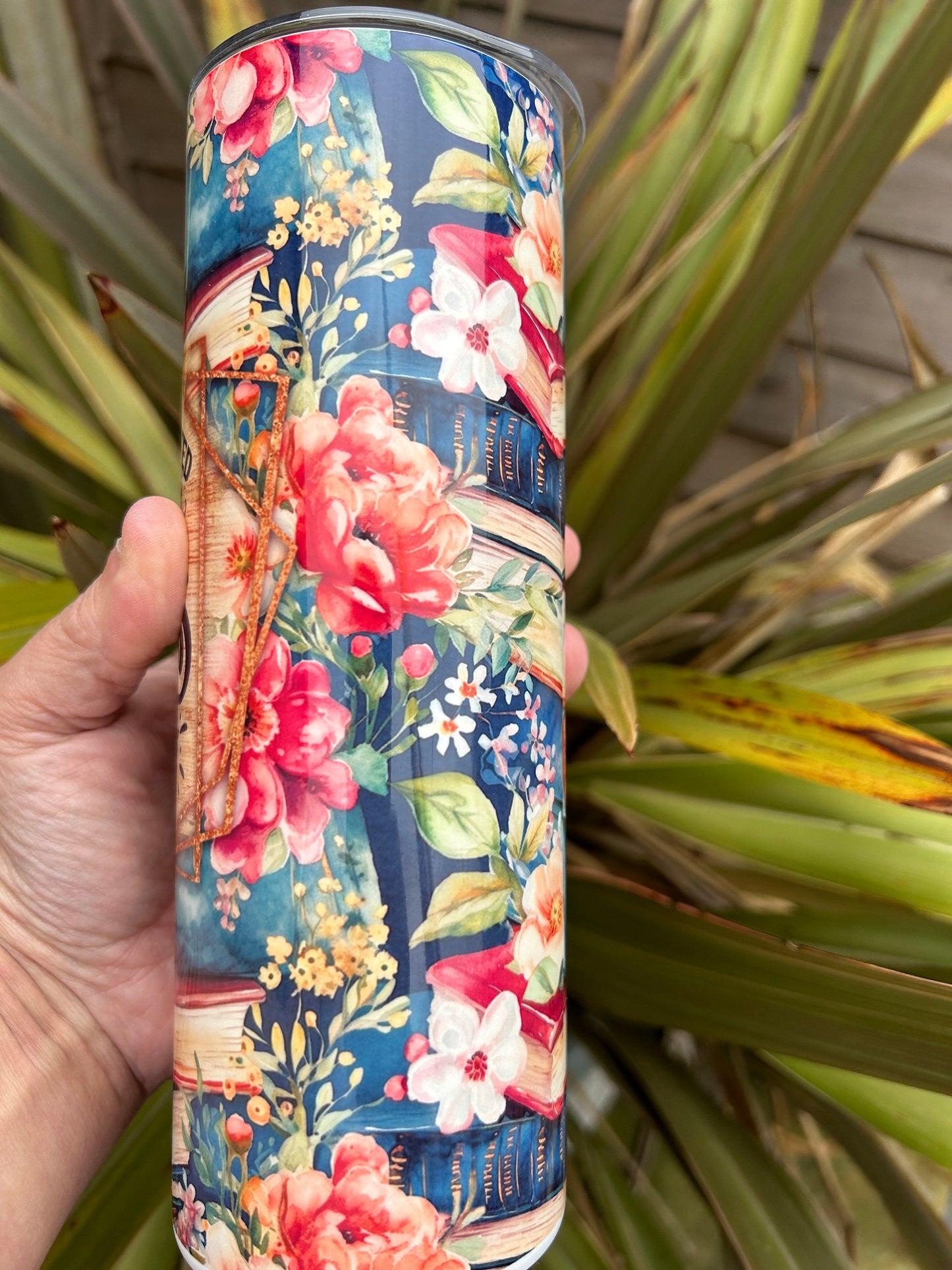 20oz Easily Distracted by Books tumbler and straw