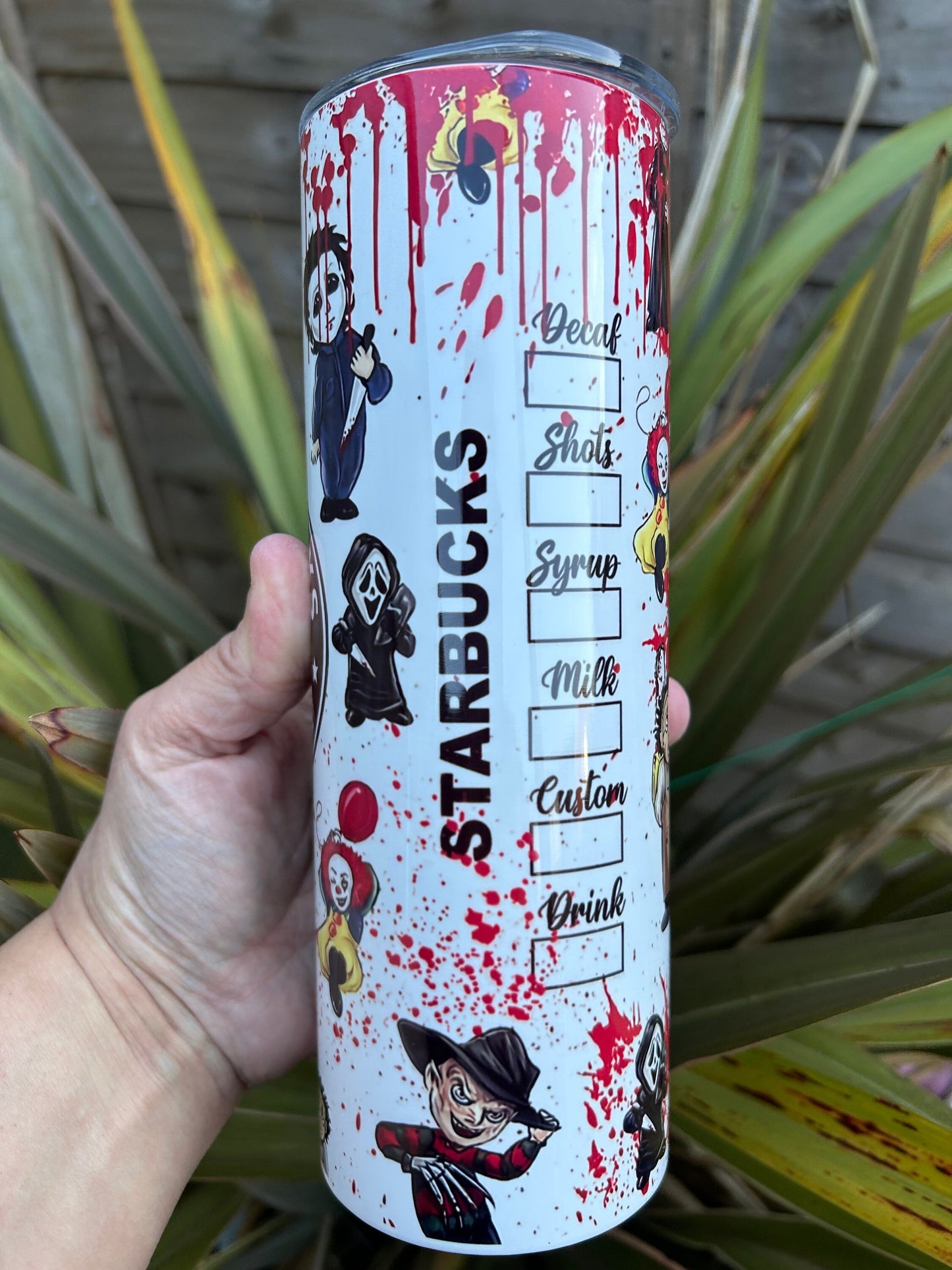 20oz Starbucks style horror character tumbler and straw