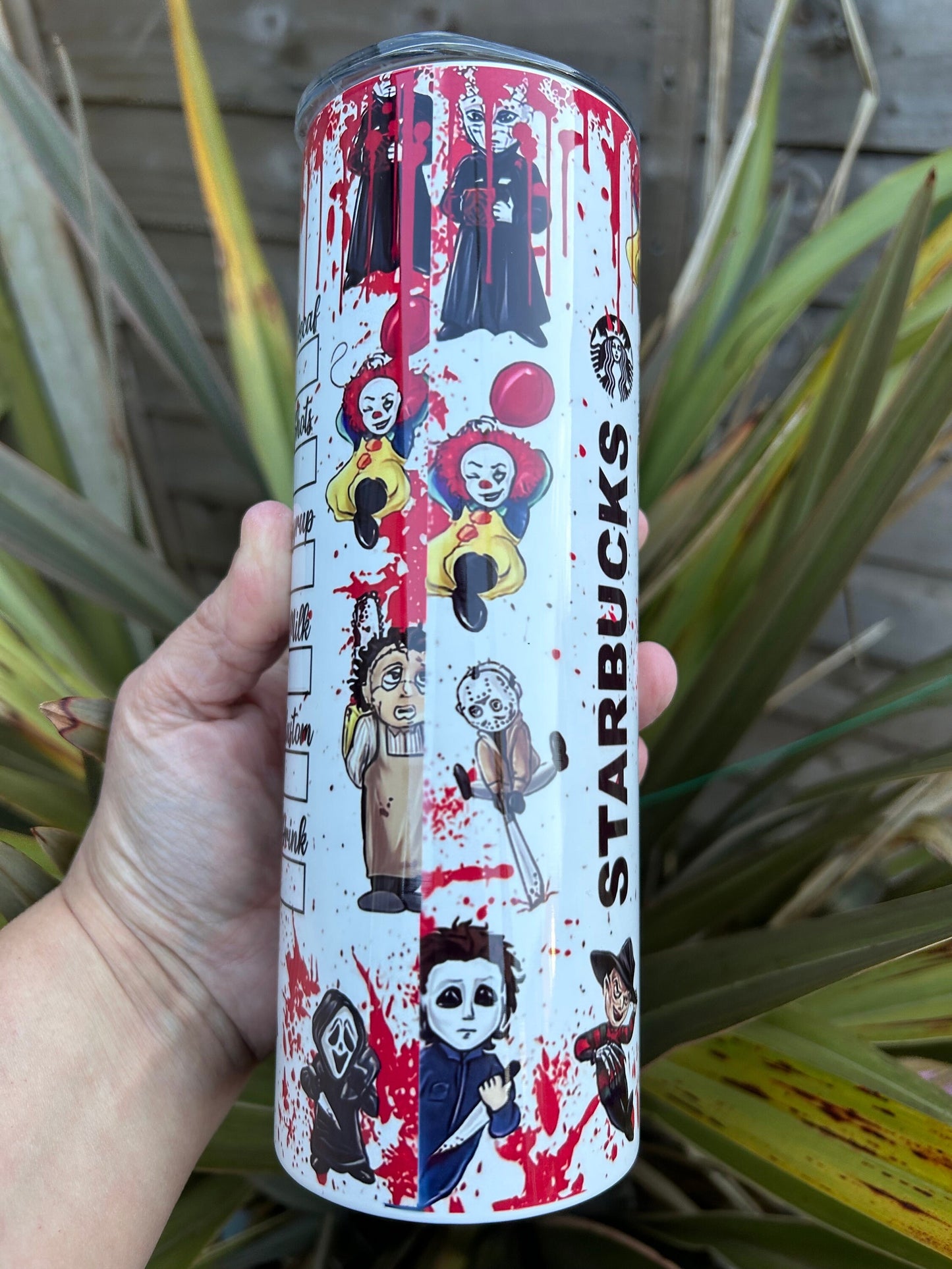 20oz Starbucks style horror character tumbler and straw