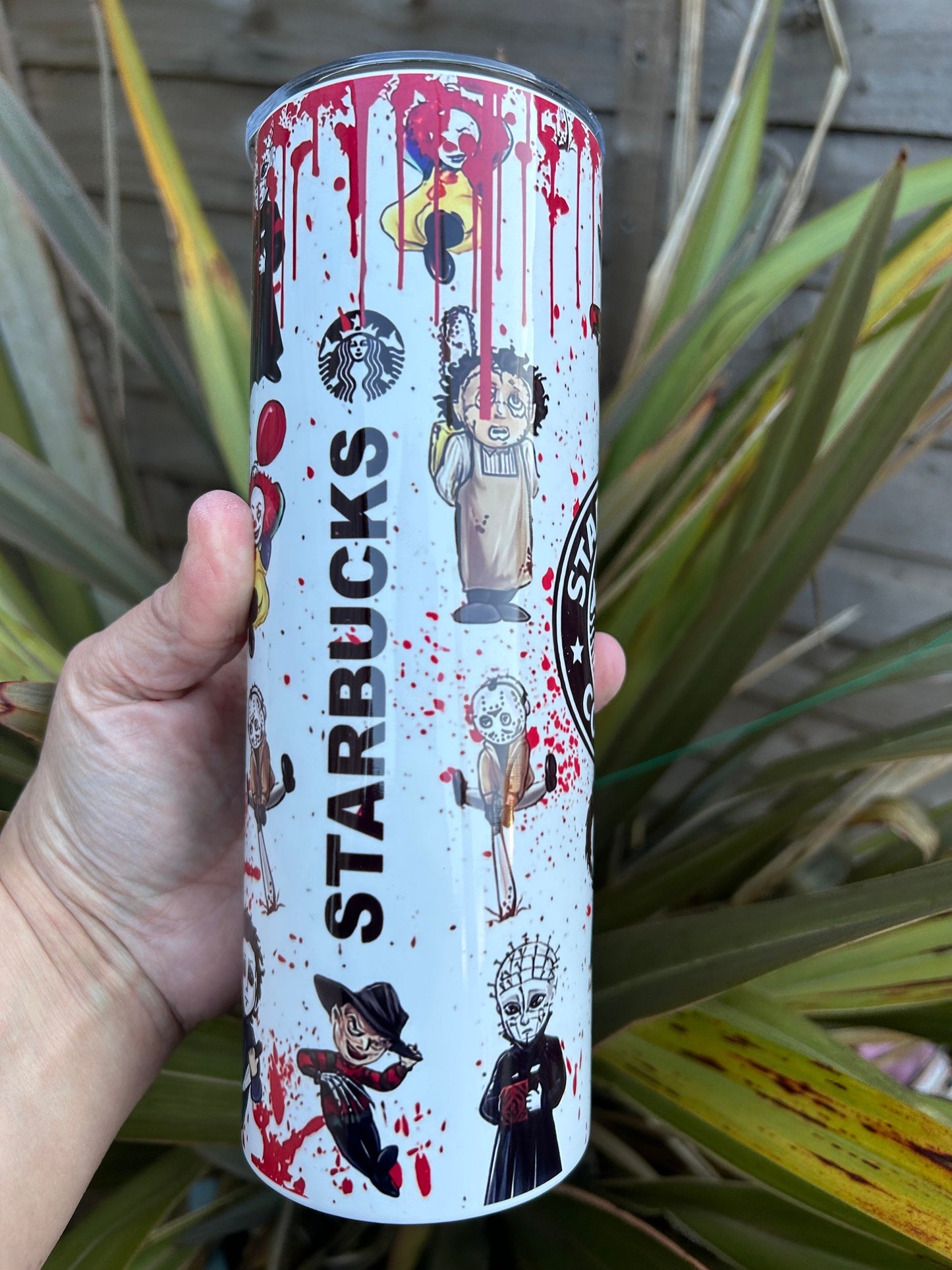 20oz Starbucks style horror character tumbler and straw