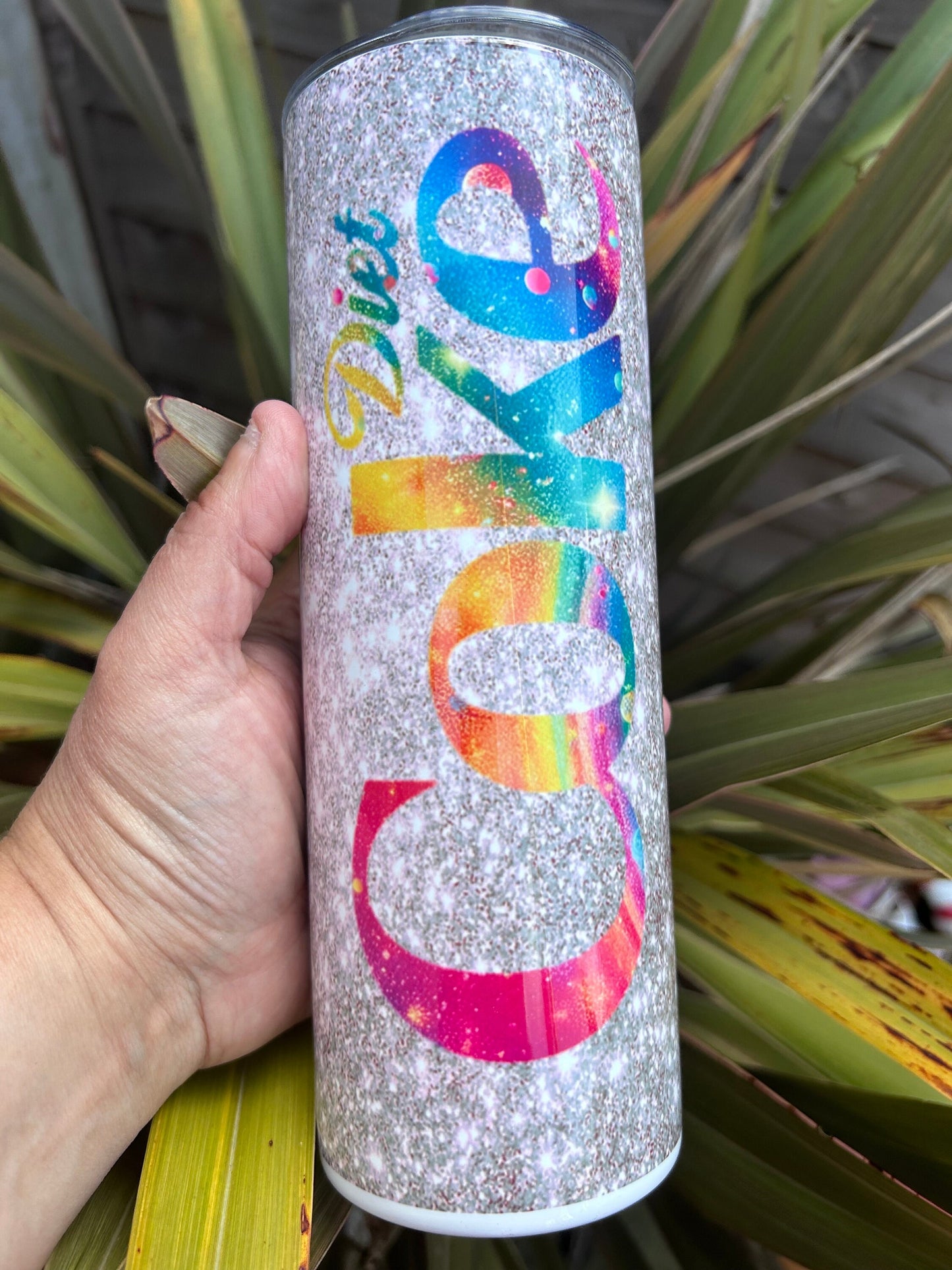 20oz Diet Coke pink sparkle tumbler and straw