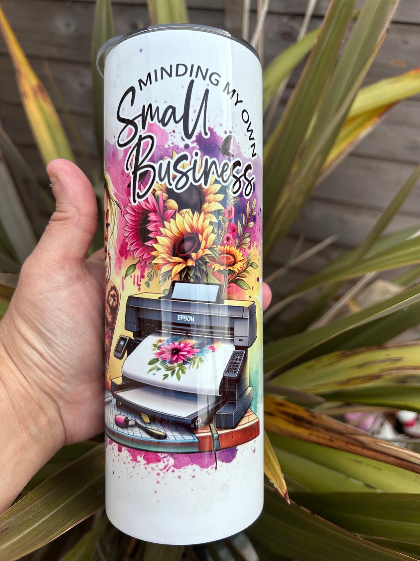 20oz Crafting a Small Business tumbler and straw