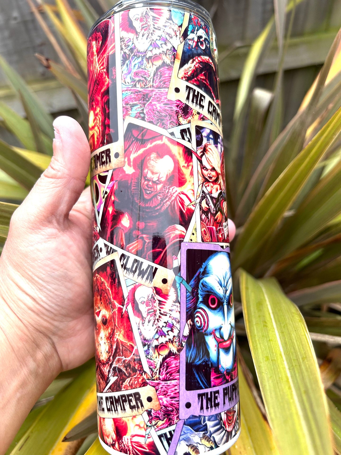 20oz horror films characters tumbler and straw