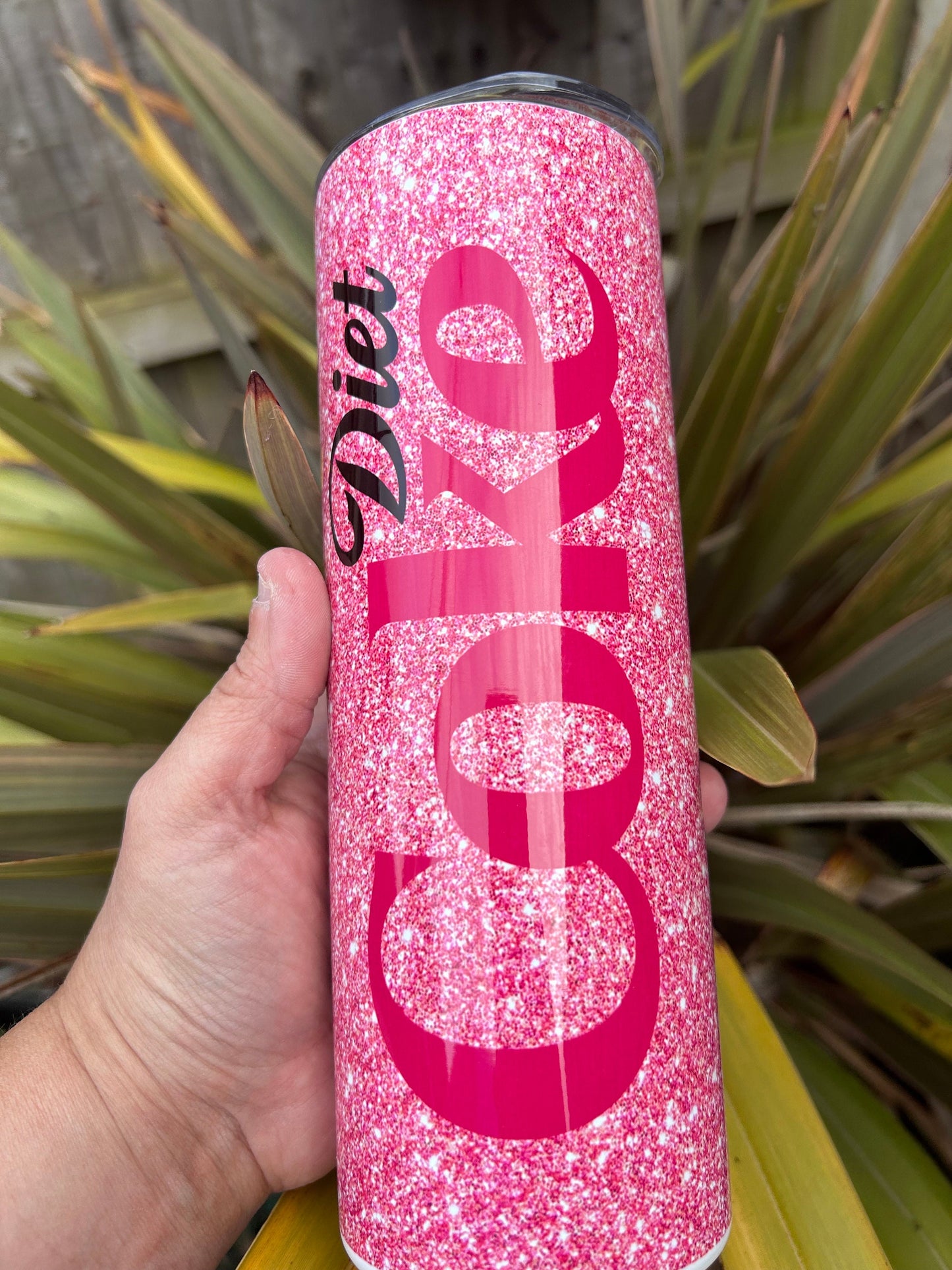 20oz Diet Coke pink sparkle tumbler and straw