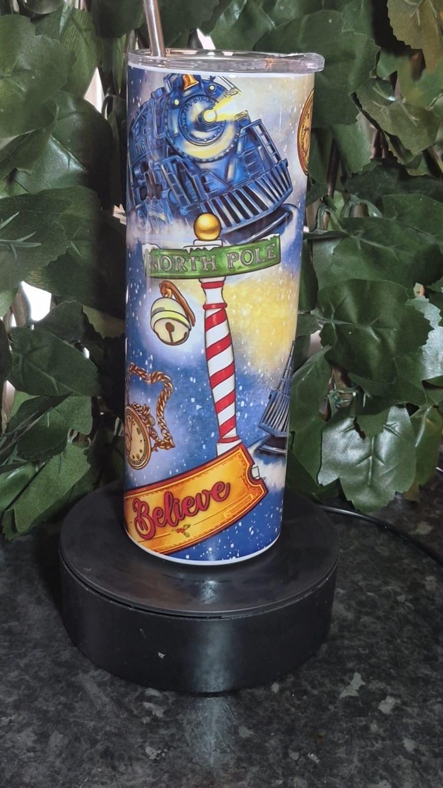 20oz All Aboard The Polar Extess tumbler and straw