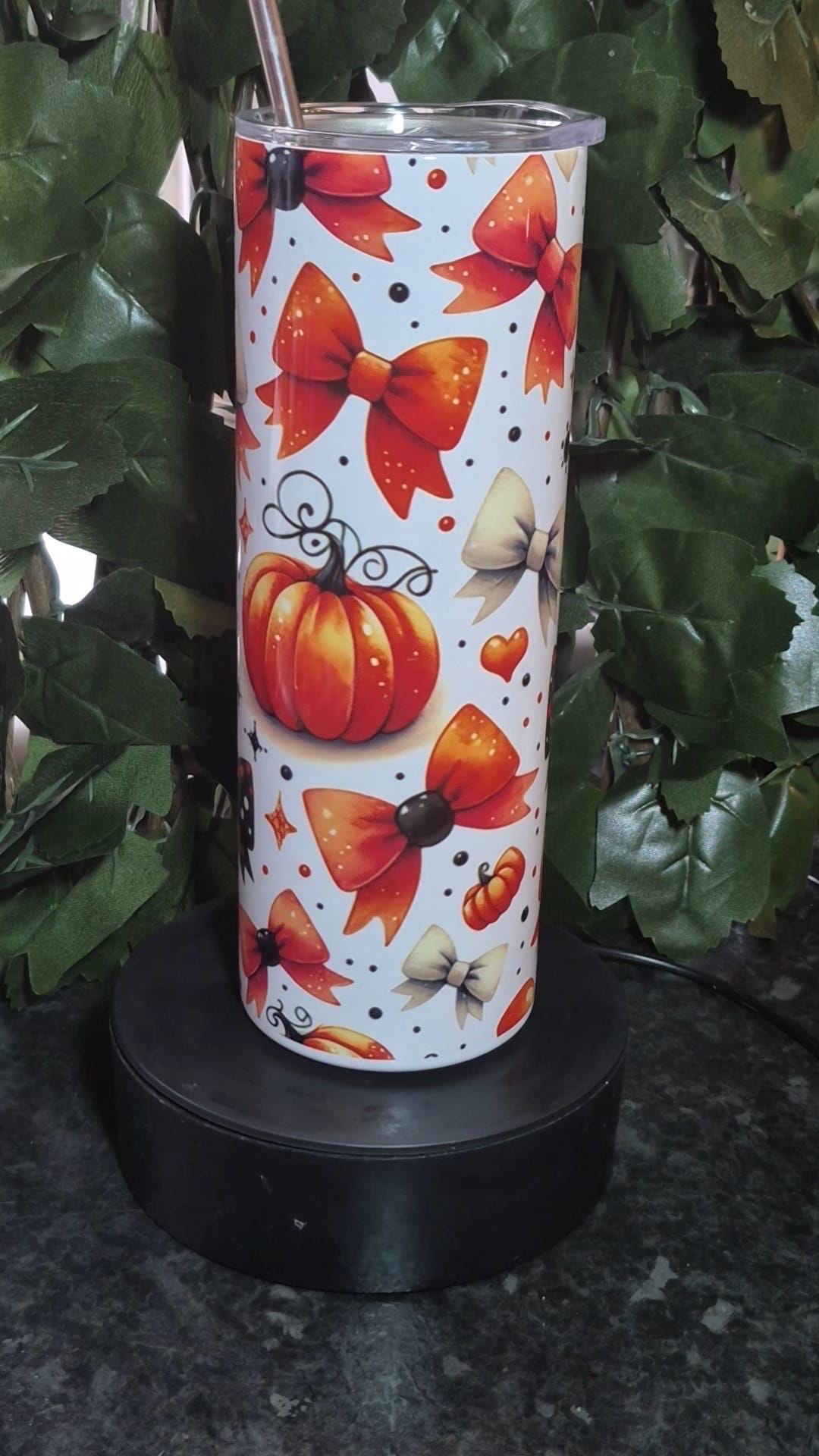 20oz Pumpkins & Bows, Halloween tumbler and straw