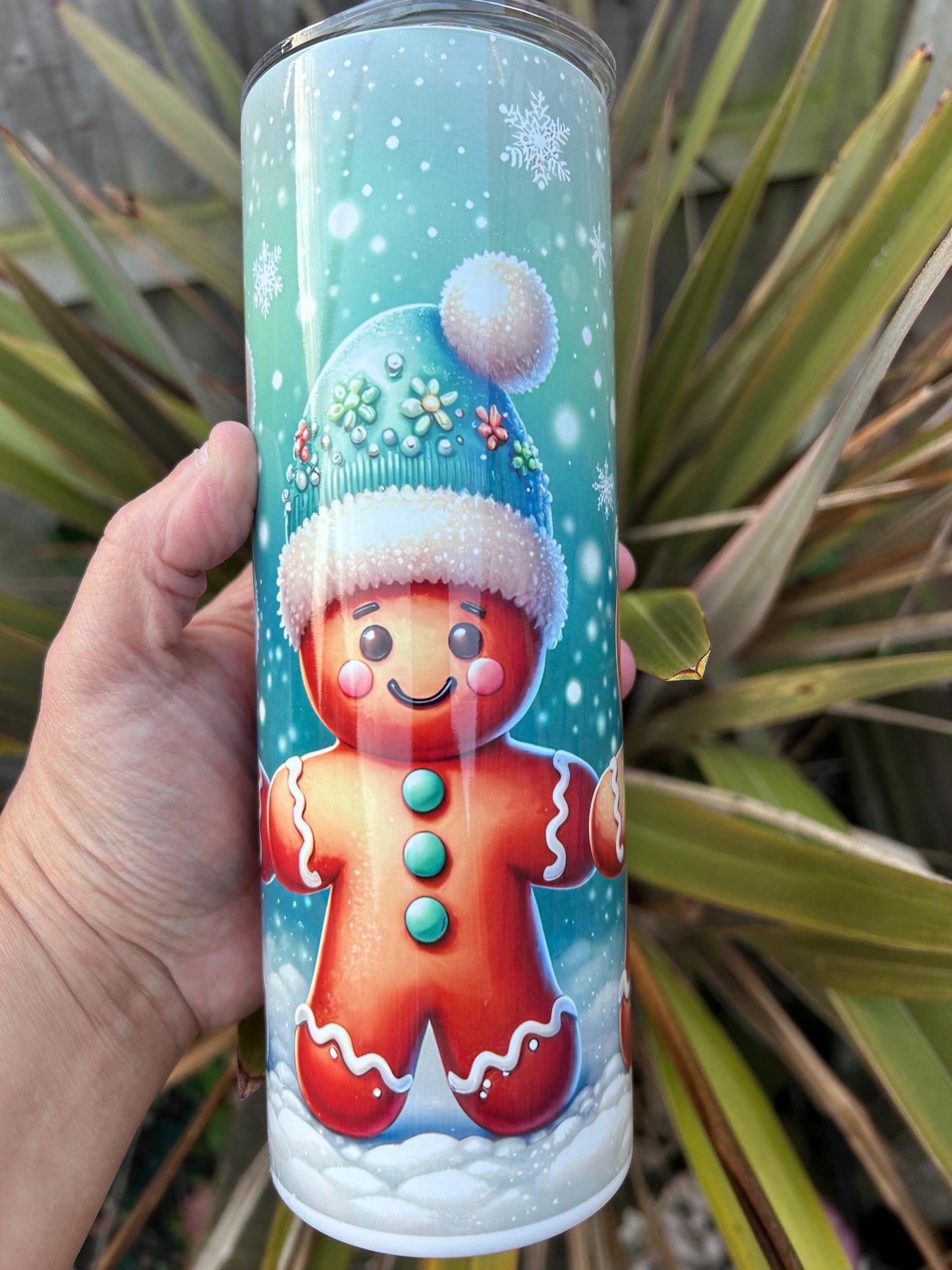 20oz Christmas gingerbread gonk tumbler and straw
