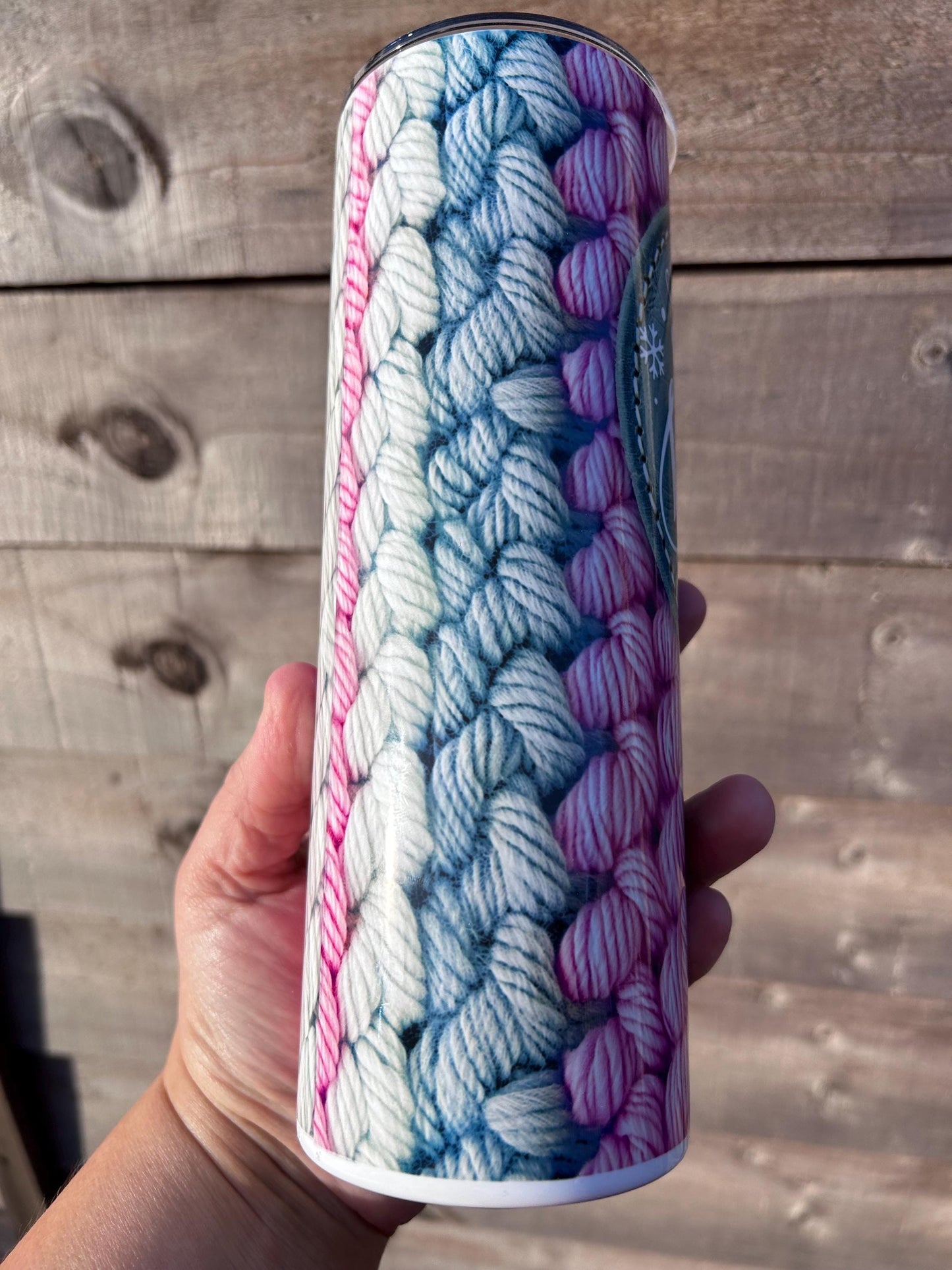 20oz Sweater Weather, knitted style tumbler and straw