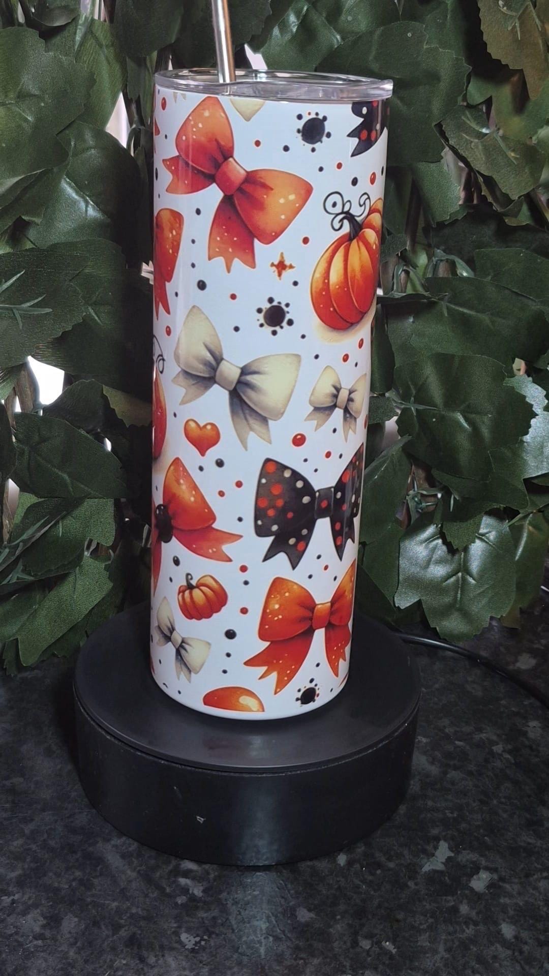 20oz Pumpkins & Bows, Halloween tumbler and straw