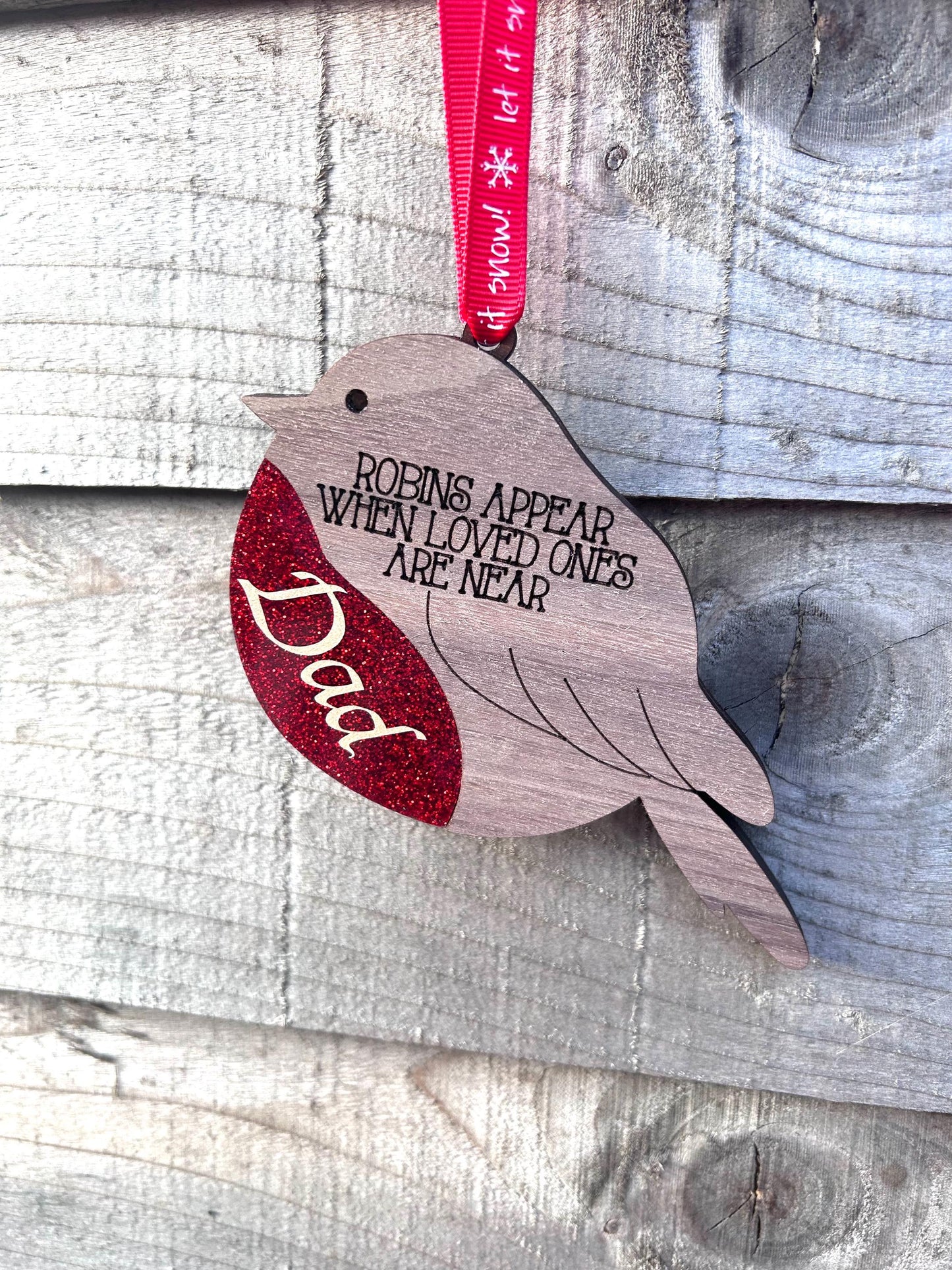Personalised wooden robin Christmas tree ornament