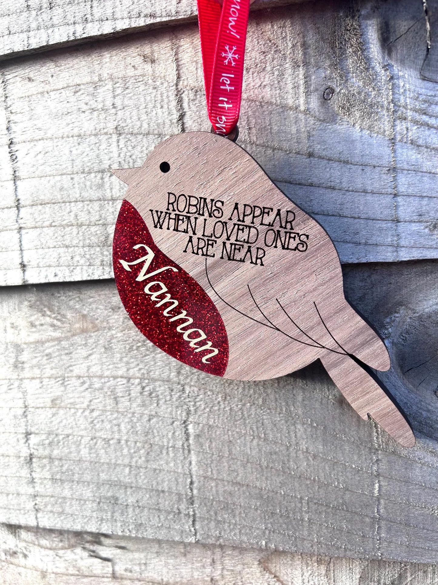 Personalised wooden robin Christmas tree ornament