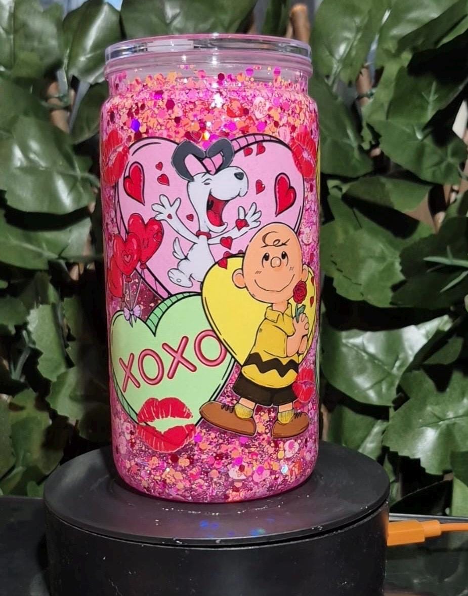 Snoopy valentine Acrylic snowglobe Libby can and straw