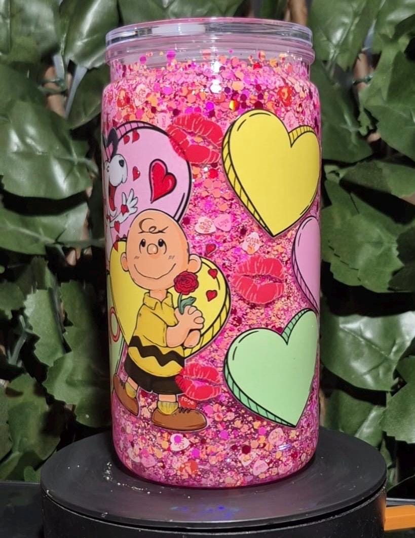 Snoopy valentine Acrylic snowglobe Libby can and straw