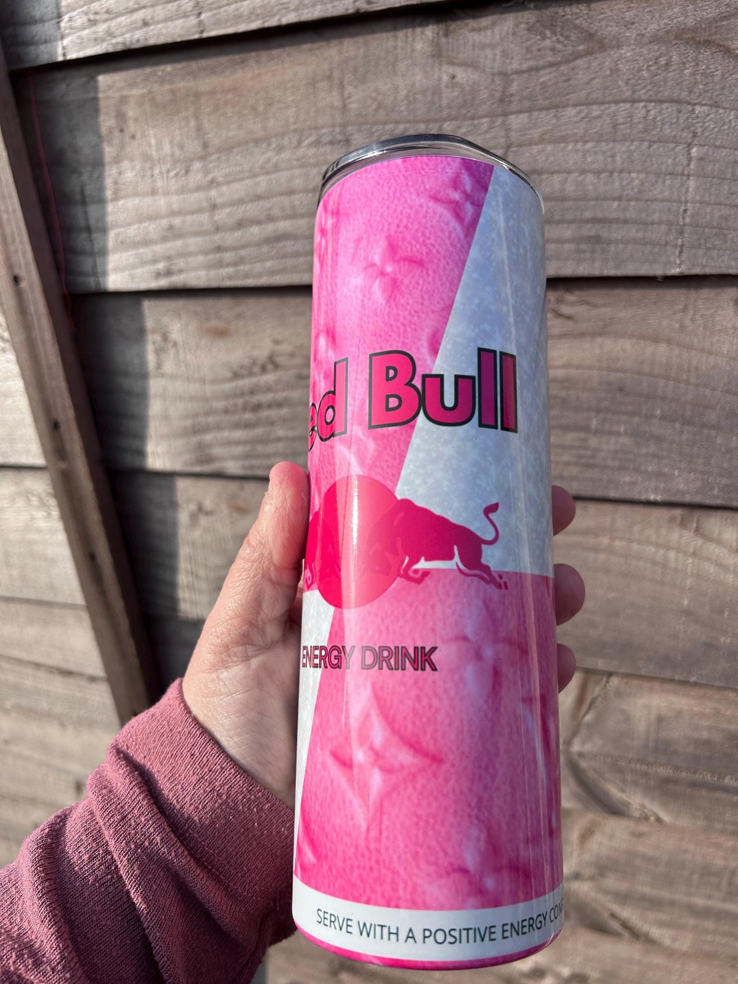 20oz Pink and white Energy Drink tumbler and straw