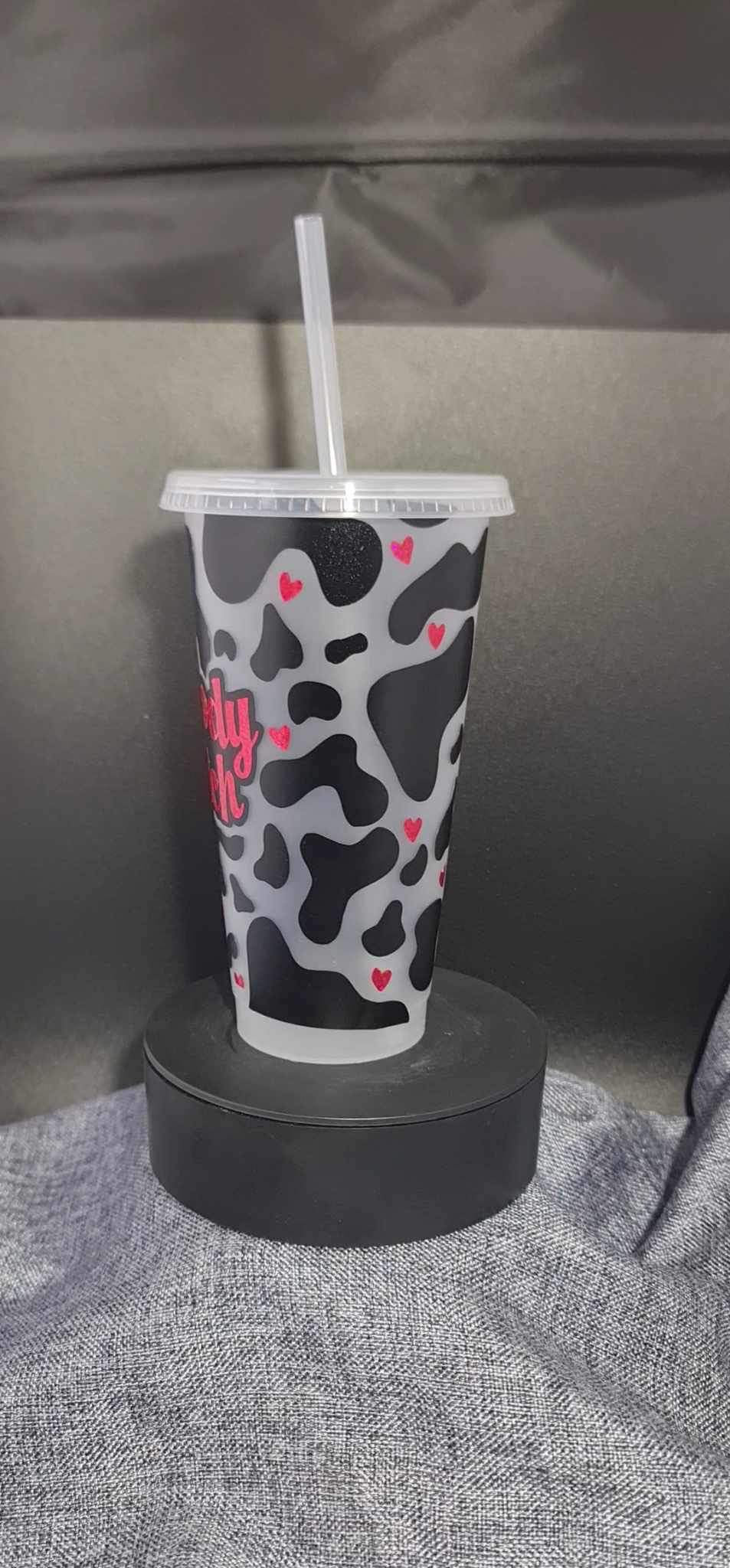 24oz Moody Bitch Cow Print Cold Cup and Straw