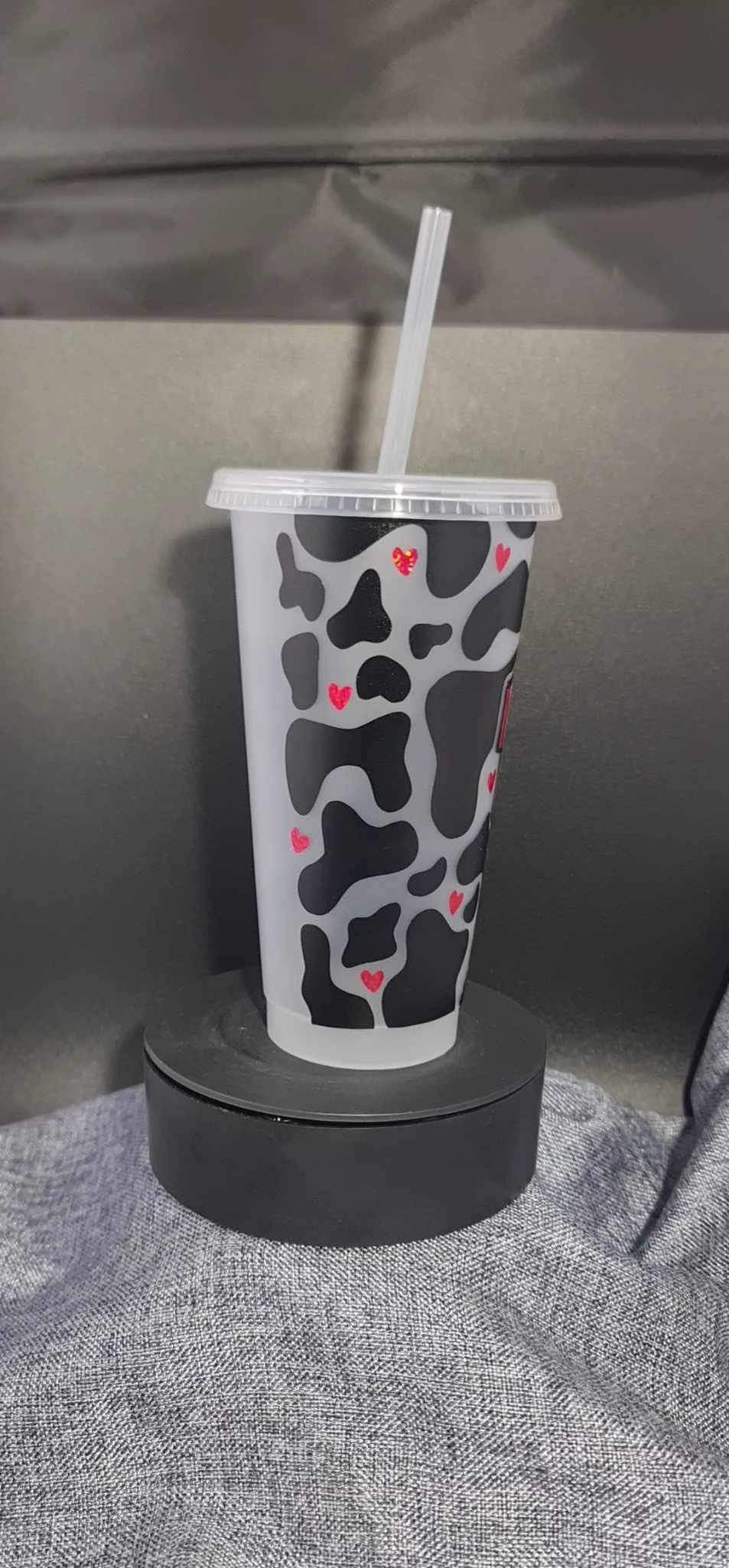 24oz Moody Bitch Cow Print Cold Cup and Straw