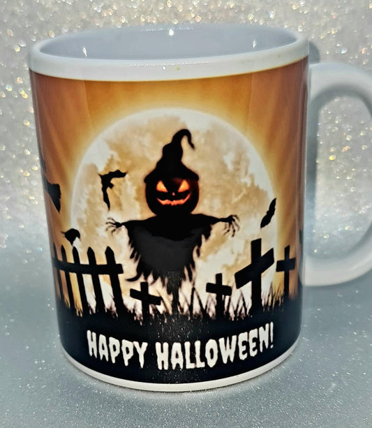 Happy Halloween witch scarecrow mug
