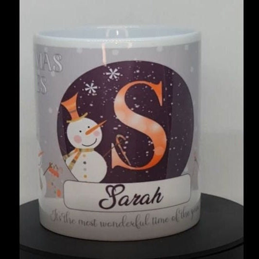 Personalised Christmas, snowman mug