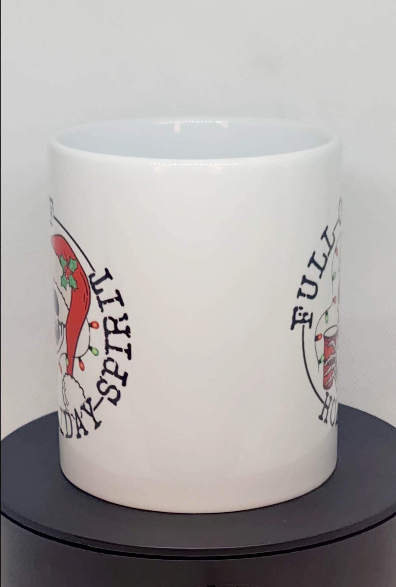 Full of Christmas holiday spirit, skull, Christmas mug