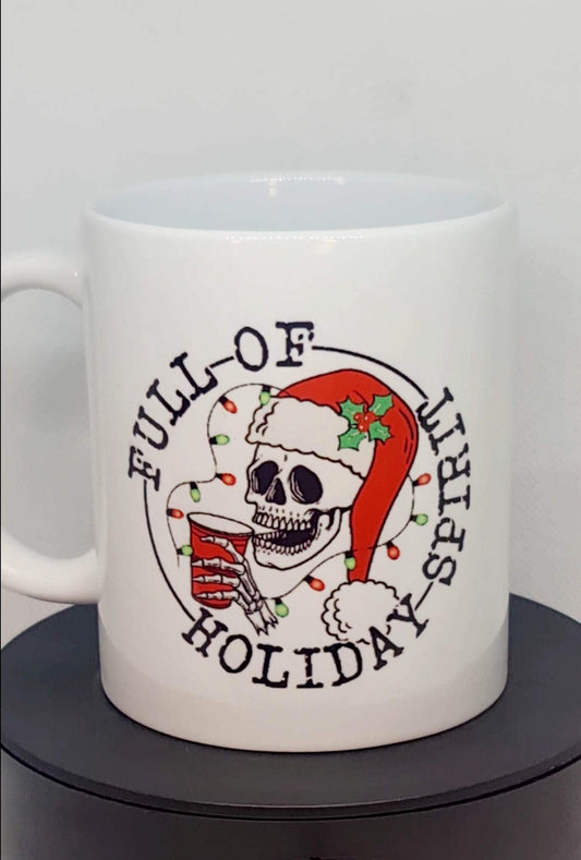 Full of Christmas holiday spirit, skull, Christmas mug