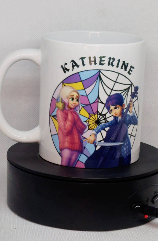 Personalised Enid & Wednesday Addams Cartoon Mug