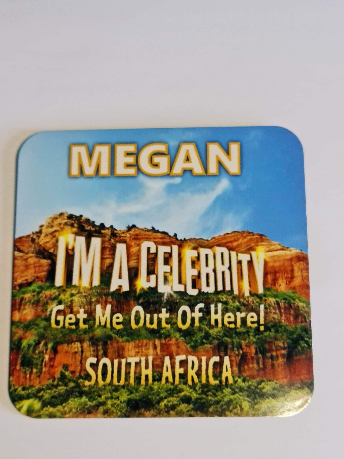 I’m a celebrity personalised coaster, beer mat