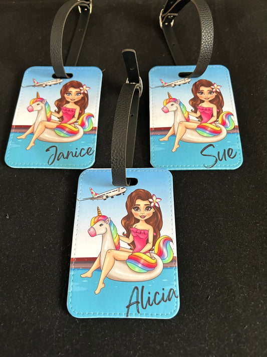 Personalised female luggage tags