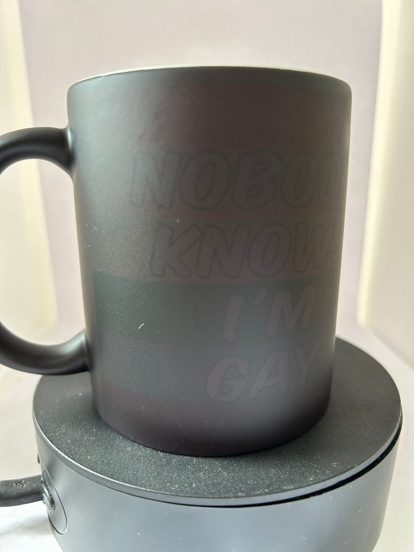 nobody knows im gay mug