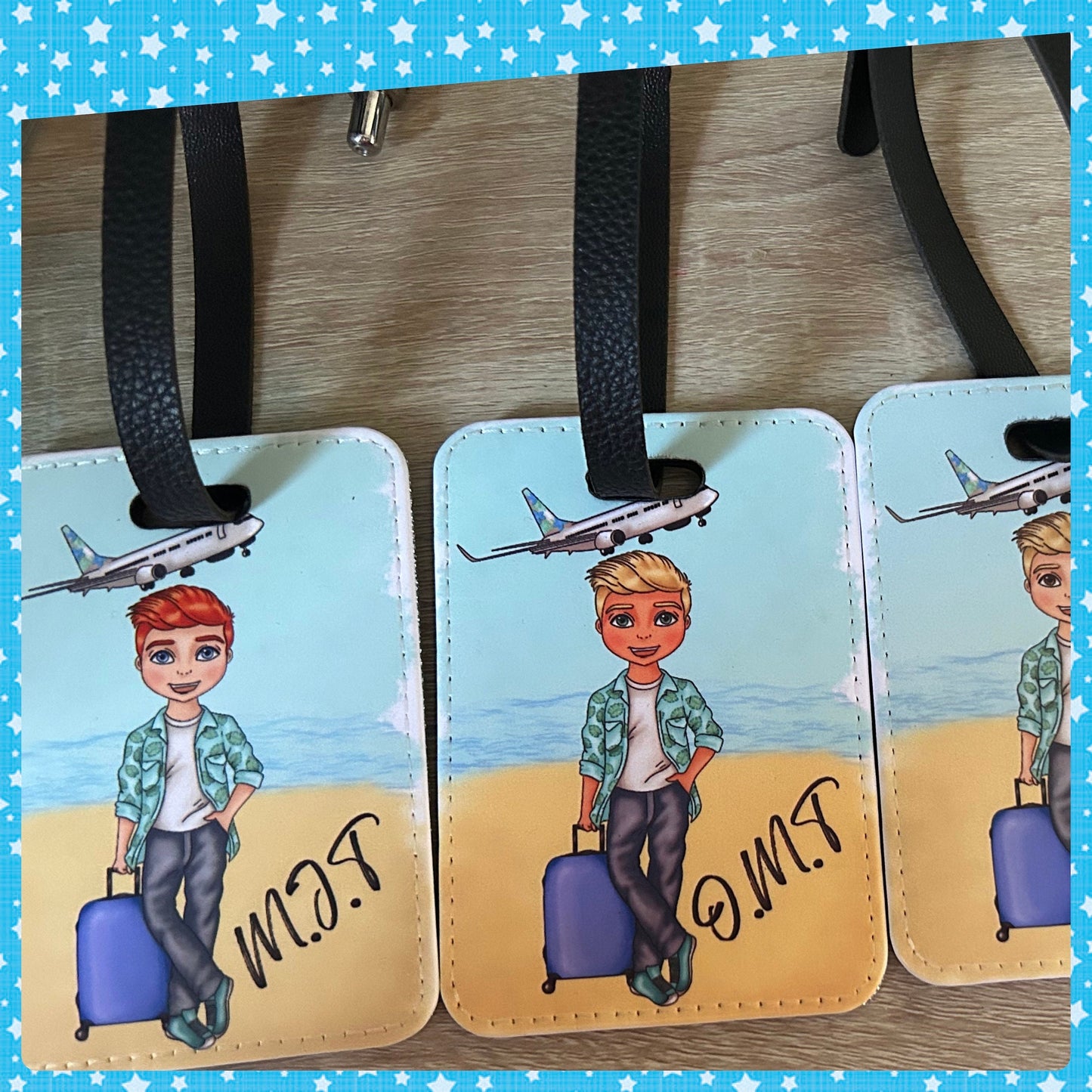 Personalised boy luggage tags