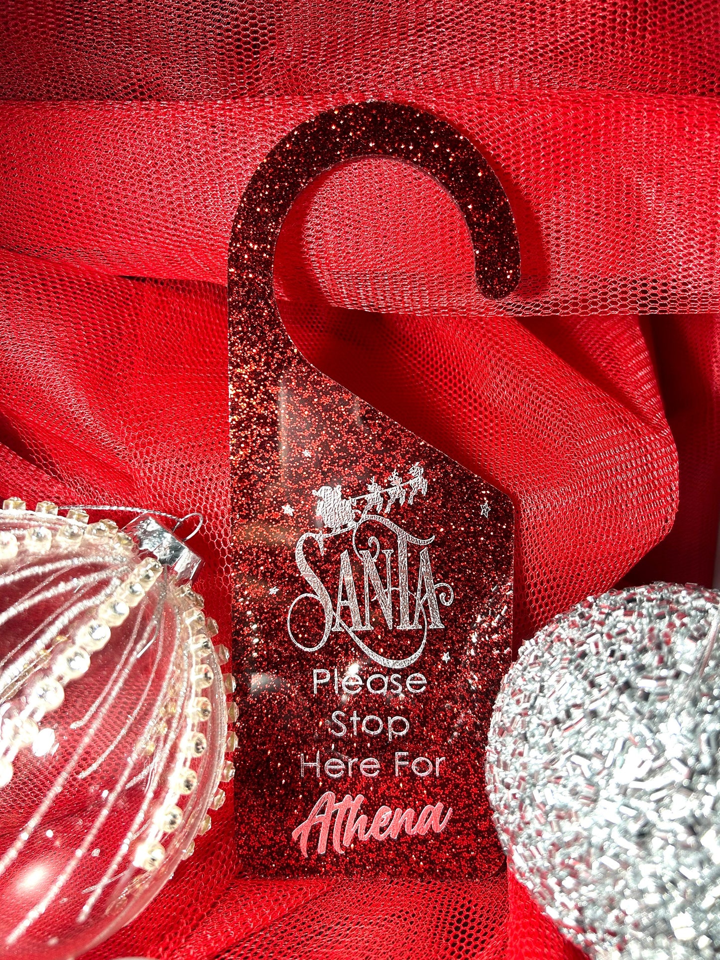 Personalised Christmas “Santa please stop here” door hanger