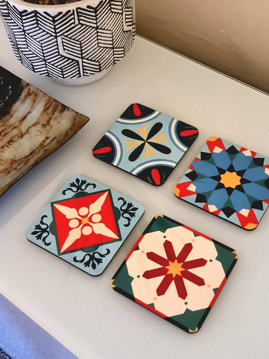 Set of 4 Moroccan style colourful drinks coaster