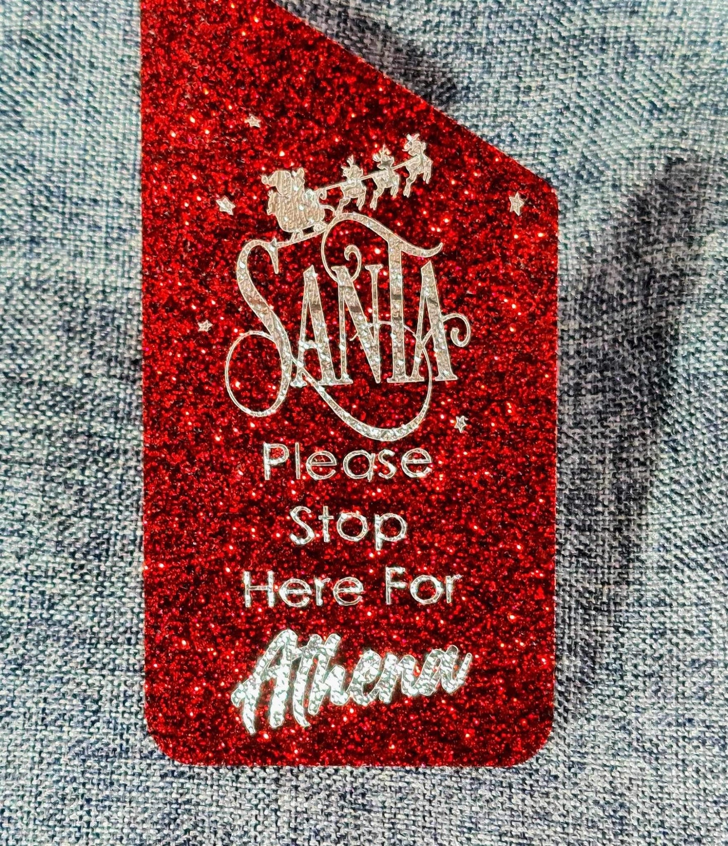 Personalised Christmas “Santa please stop here” door hanger