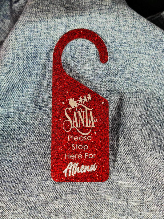 Personalised Christmas “Santa please stop here” door hanger