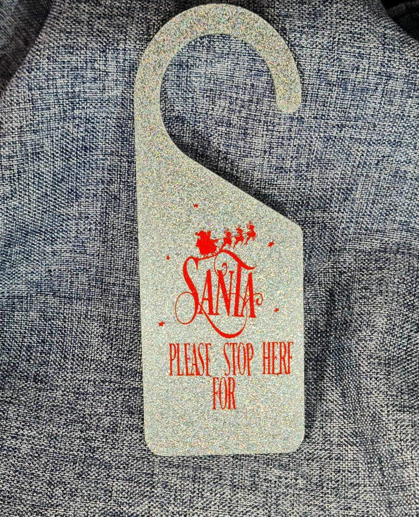Personalised Christmas “Santa please stop here” door hanger