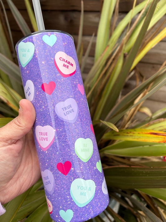 20oz purple loveheart  tumbler and straw