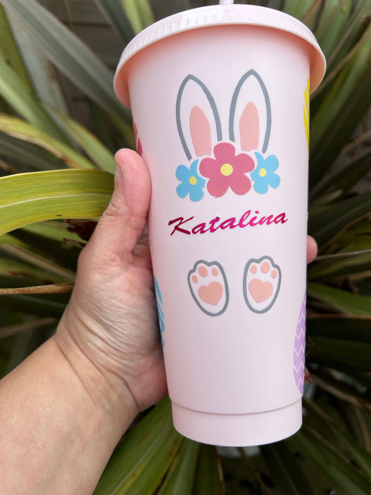 24oz personalised Easter rabbit  cold cup