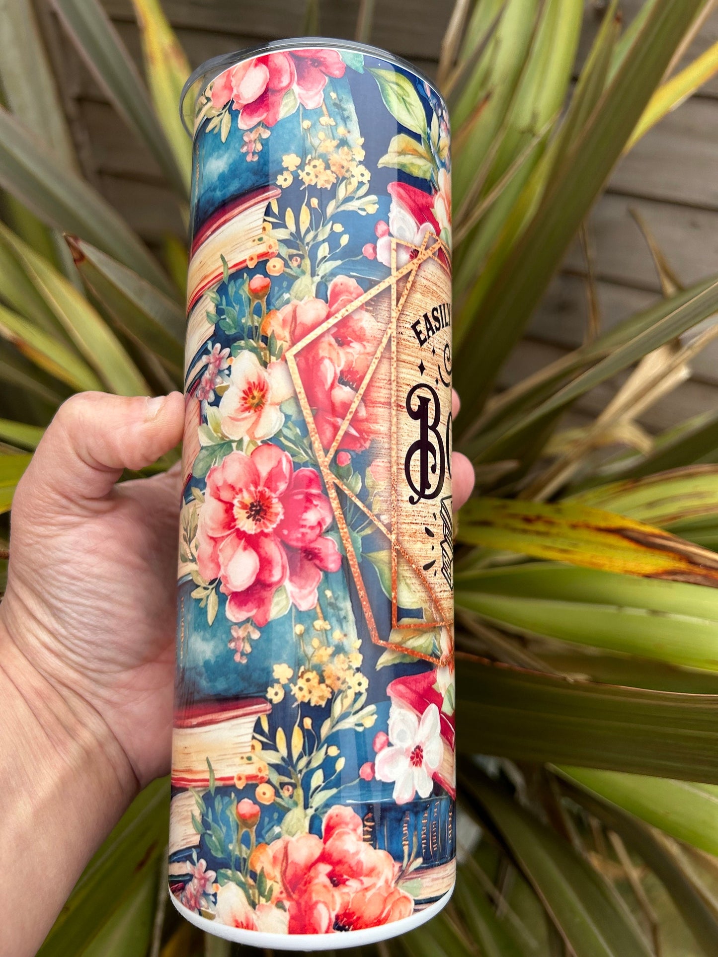 20oz Easily Distracted by Books tumbler and straw