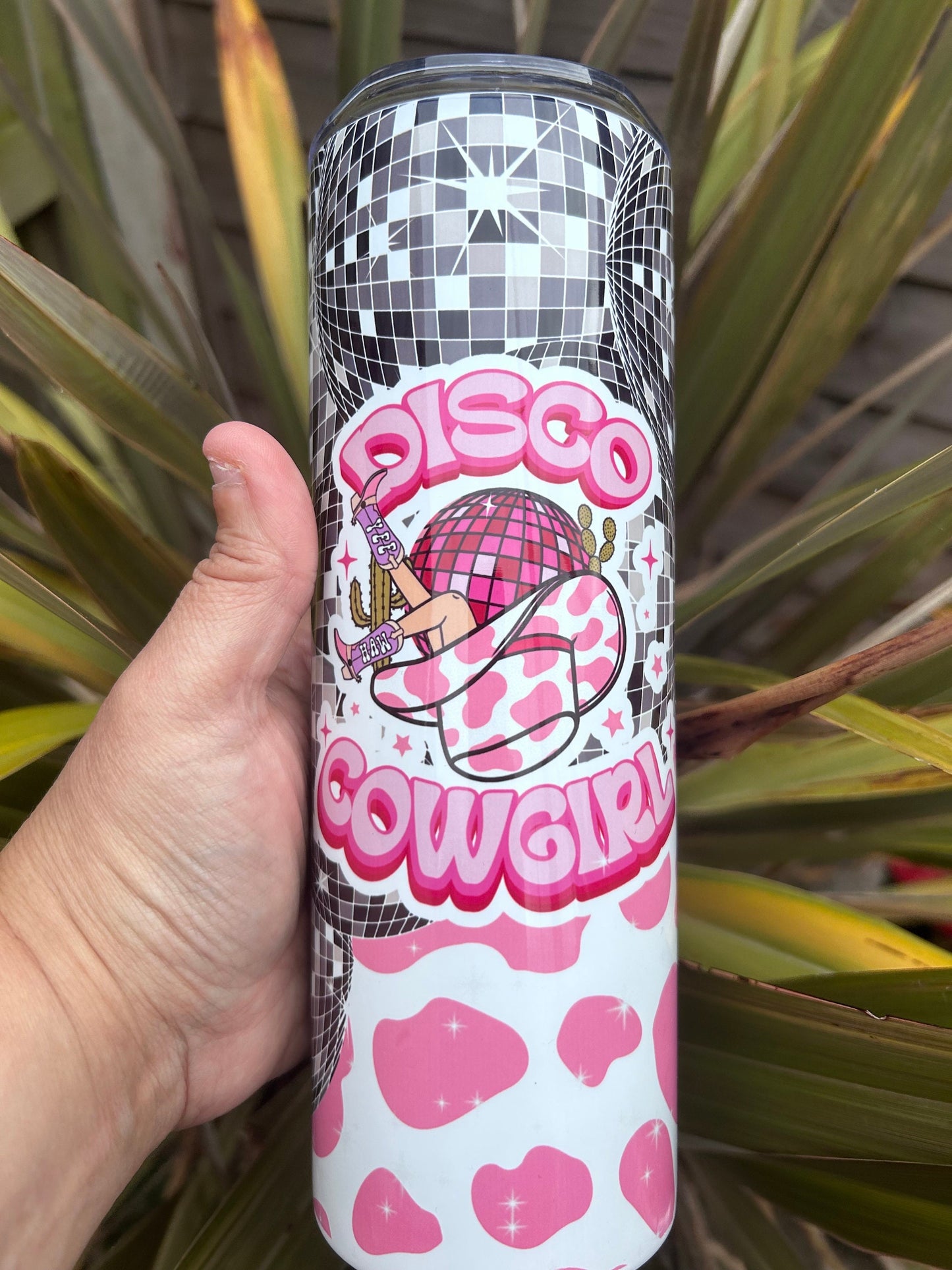 20oz disco cowgirl  tumbler and straw