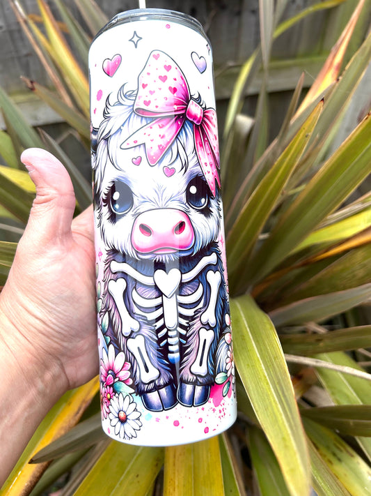 20oz skeleton highland cow tumbler and straw