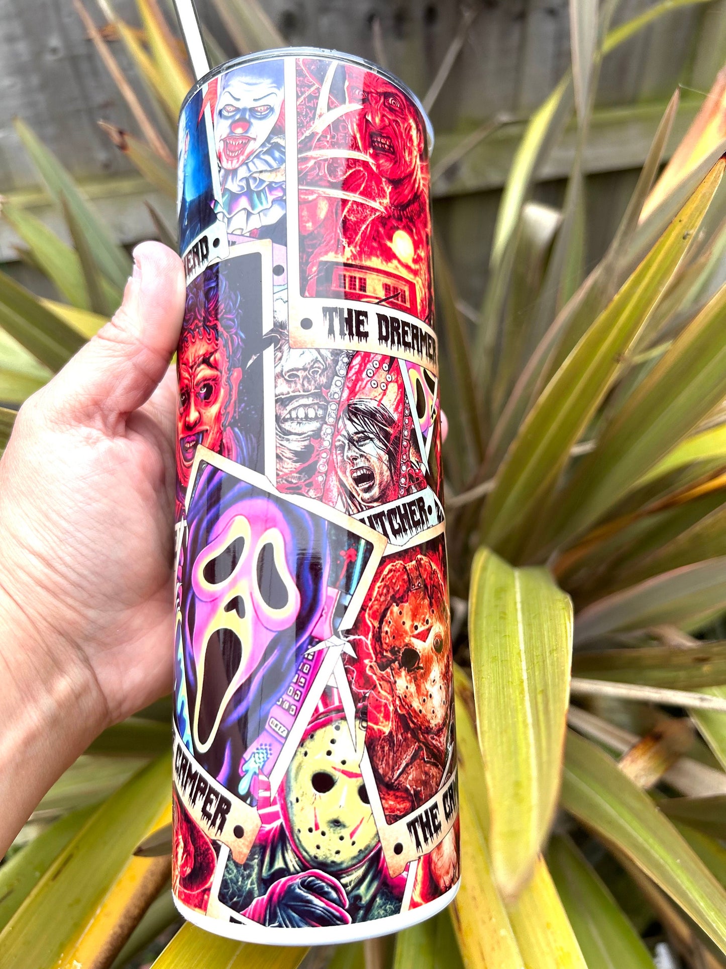 20oz horror films characters  tumbler and straw