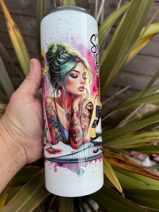 20oz Crafting a Small Business tumbler and straw
