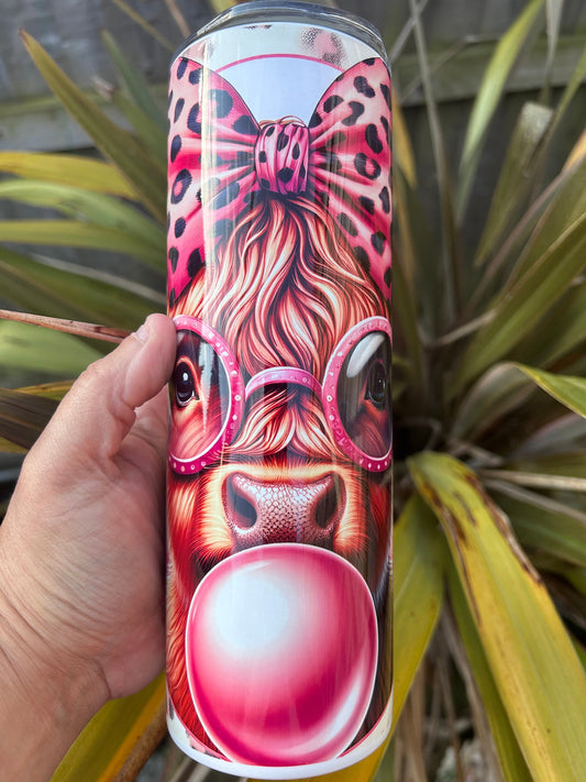 20oz bubblegum highland cow tumbler and straw