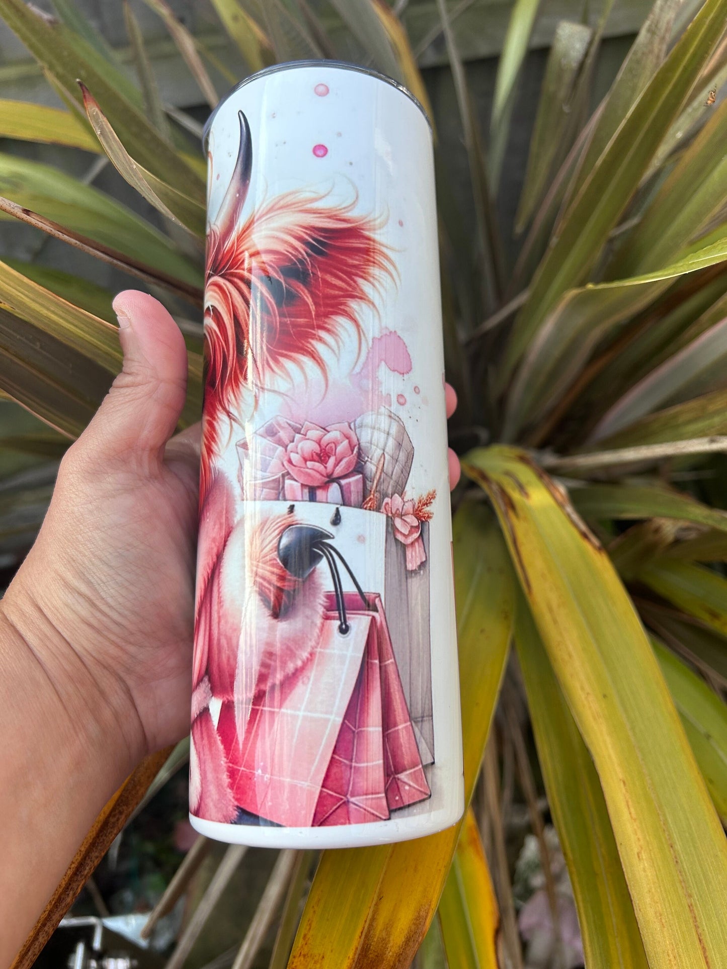 20oz Messy Bun Highland Cow   tumbler and straw