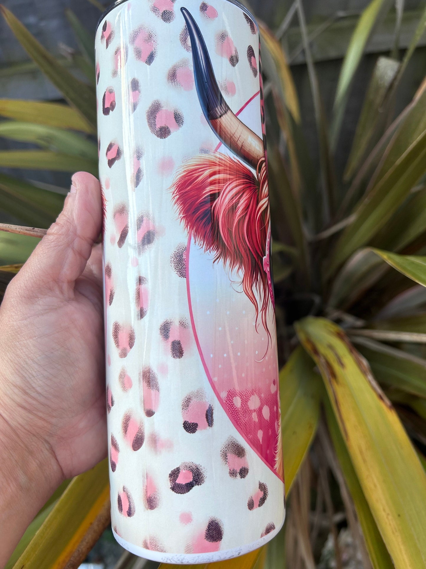 20oz bubblegum highland cow tumbler and straw